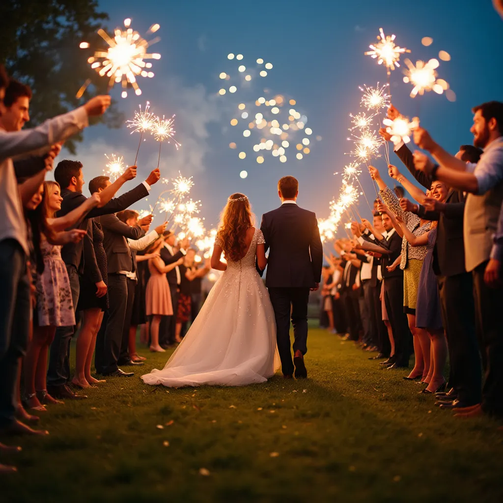 Sparklers for wedding send off (1) A wedding send off with sparklers and fireworks