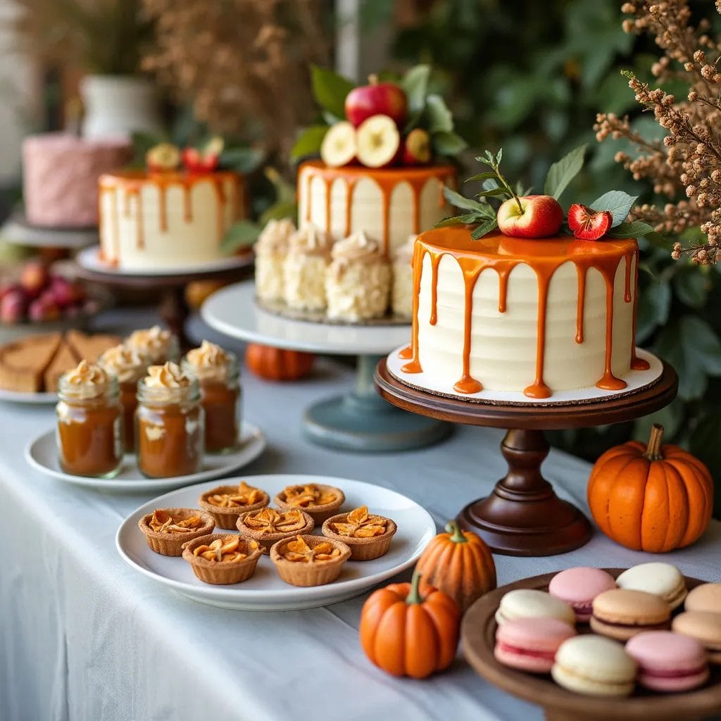 Autum wedding cake Fall wedding cakes on a table with autumnal decorations