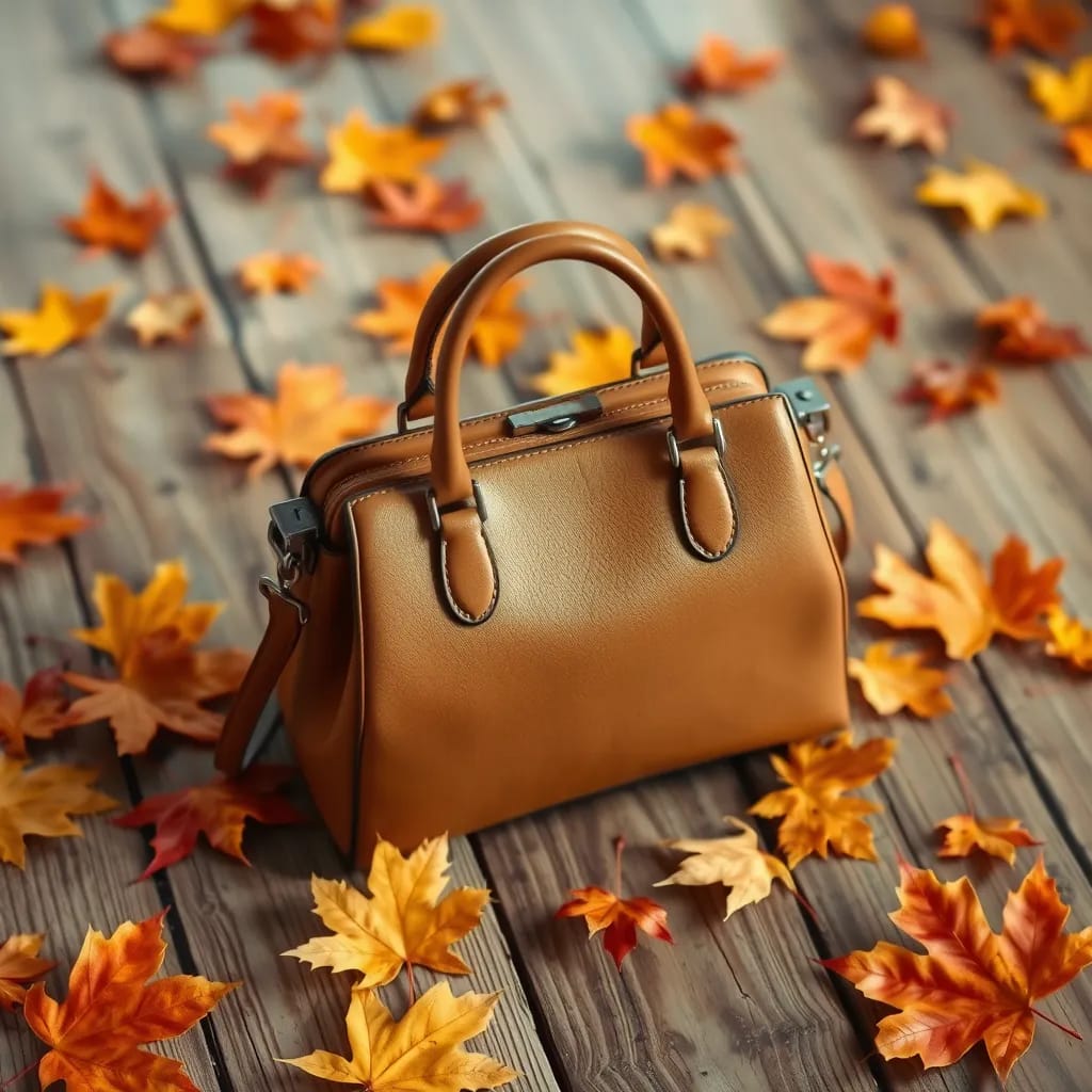 Autumn wedding purse handbag (1) A handbag purse for a wedding with autumn leaves around it