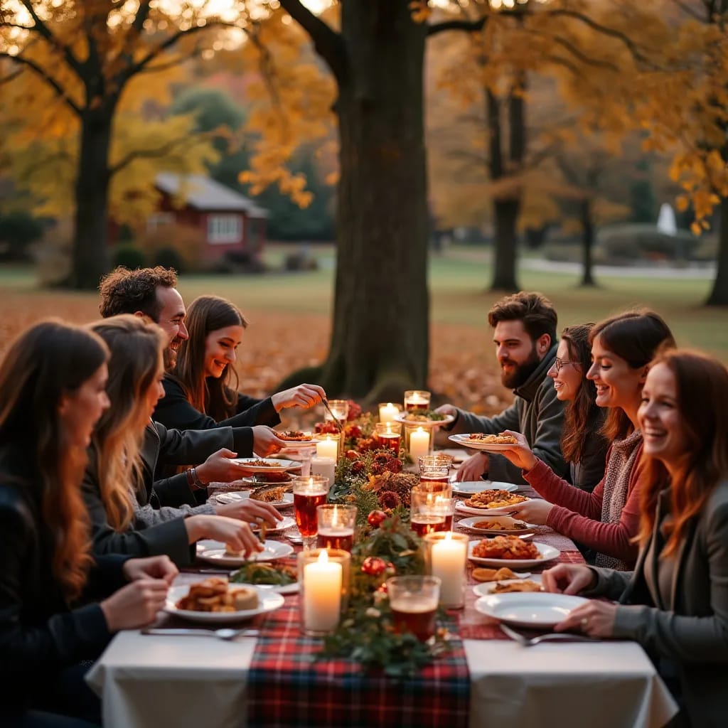 Fall outdoors wedding An outdoors wedding reception in fall with candles and people drinking