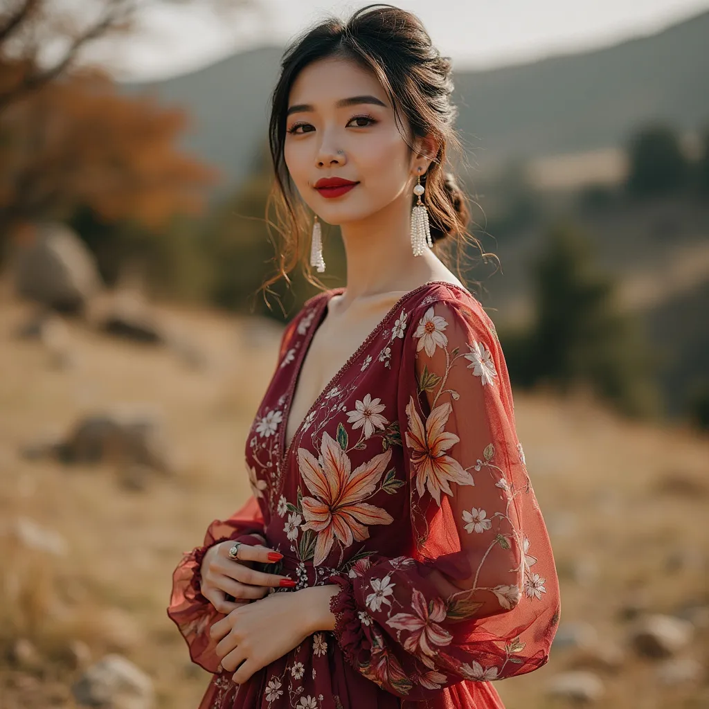 Fall wedding attire (2) An Asian lady in a fall wedding dress