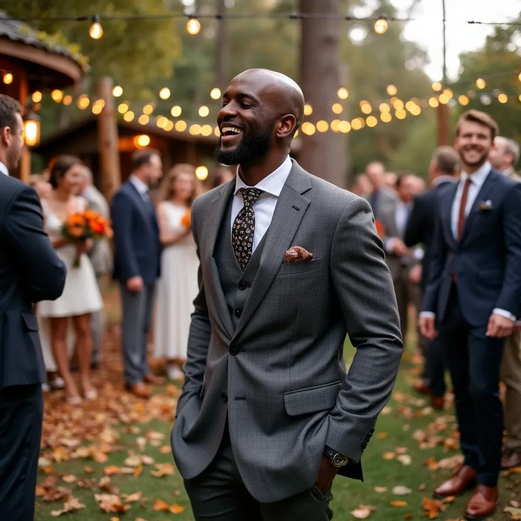 Fall wedding guest attire (1) A male wedding guest in a fall suit