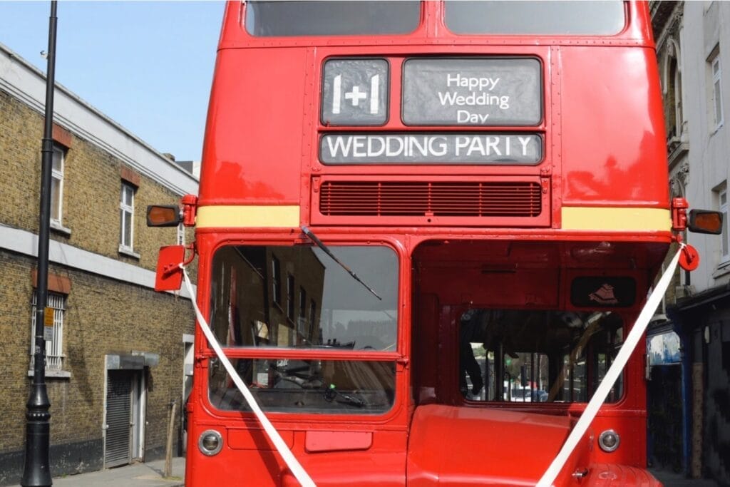 Planning a wedding Uk checklist (2) London red bus used for wedding transportation
