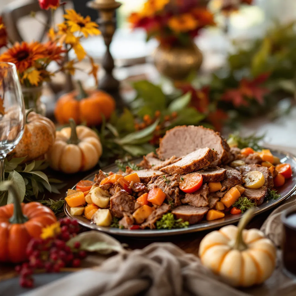 Fall wedding food ideas on a budget (2) Cheap pulled pork dish surrounded by autumnal wedding decor
