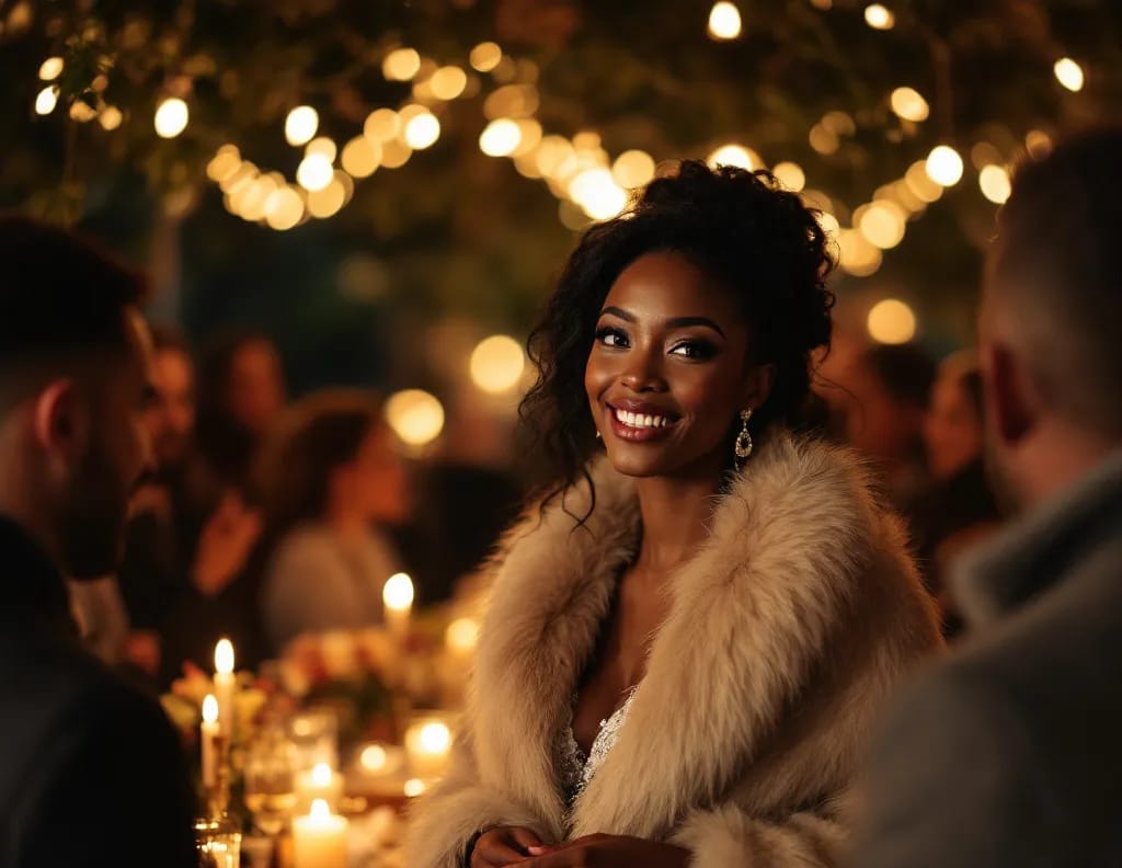 Guest Winter Wedding Dresses (29) A black woman in a fur winter wedding dress