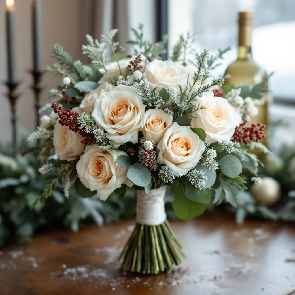 bridal bouquets for winter wedding (1) White rose winter bouquet