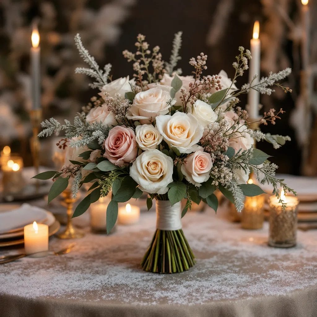 bridal bouquets for winter wedding (3) Winter wedding bouquet surrounded by candles
