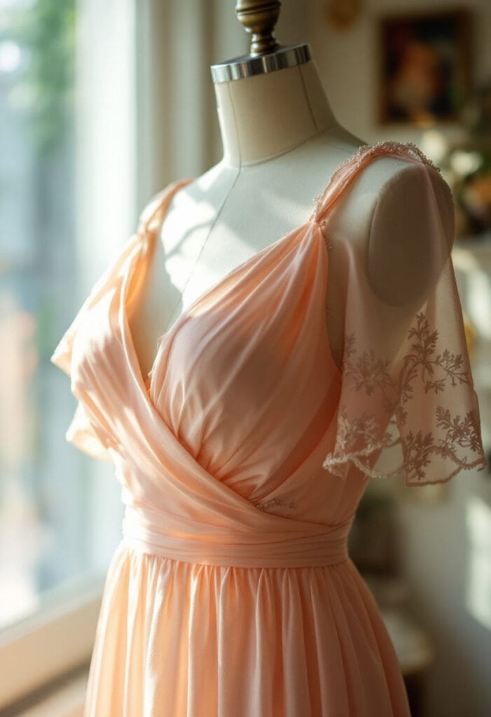 Spring Dresses for Wedding Guests (2) Blush guest dress on mannequin