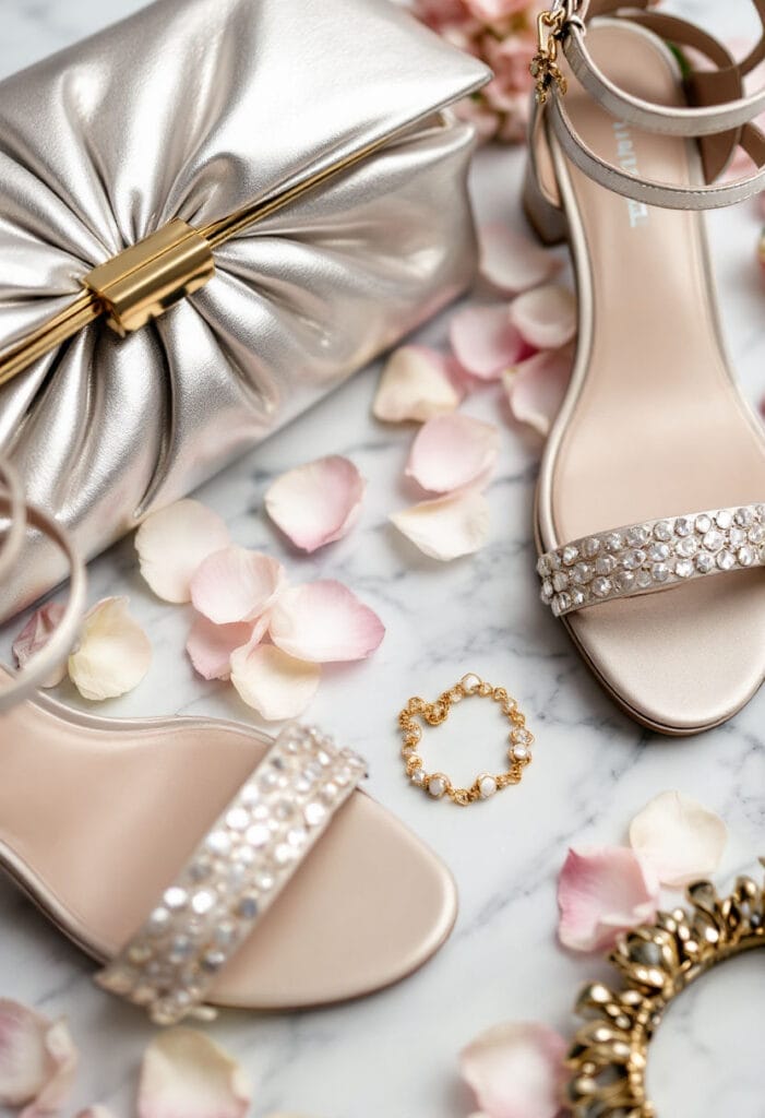 Spring wedding guest dresses accessories (5) Wedding guest purse and shoes for a Spring wedding with blossom petals