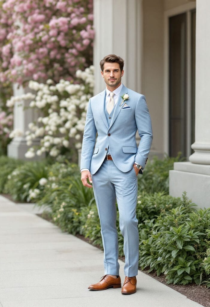Men's Spring wedding guest suit in light blue