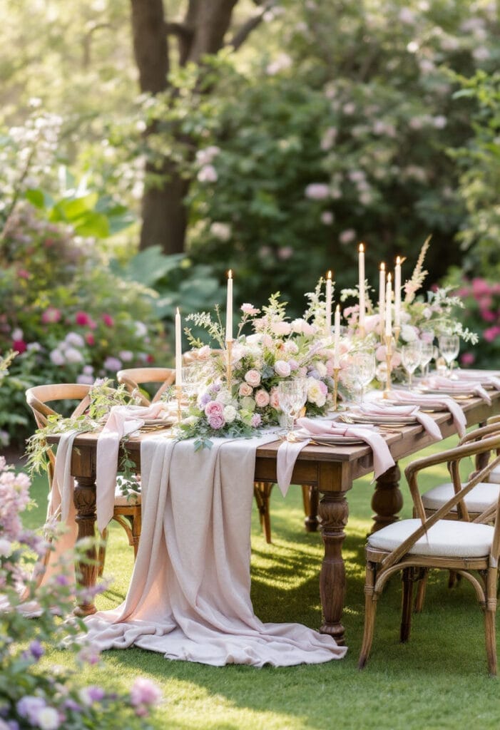 Pastel pink Spring wedding table outdoors