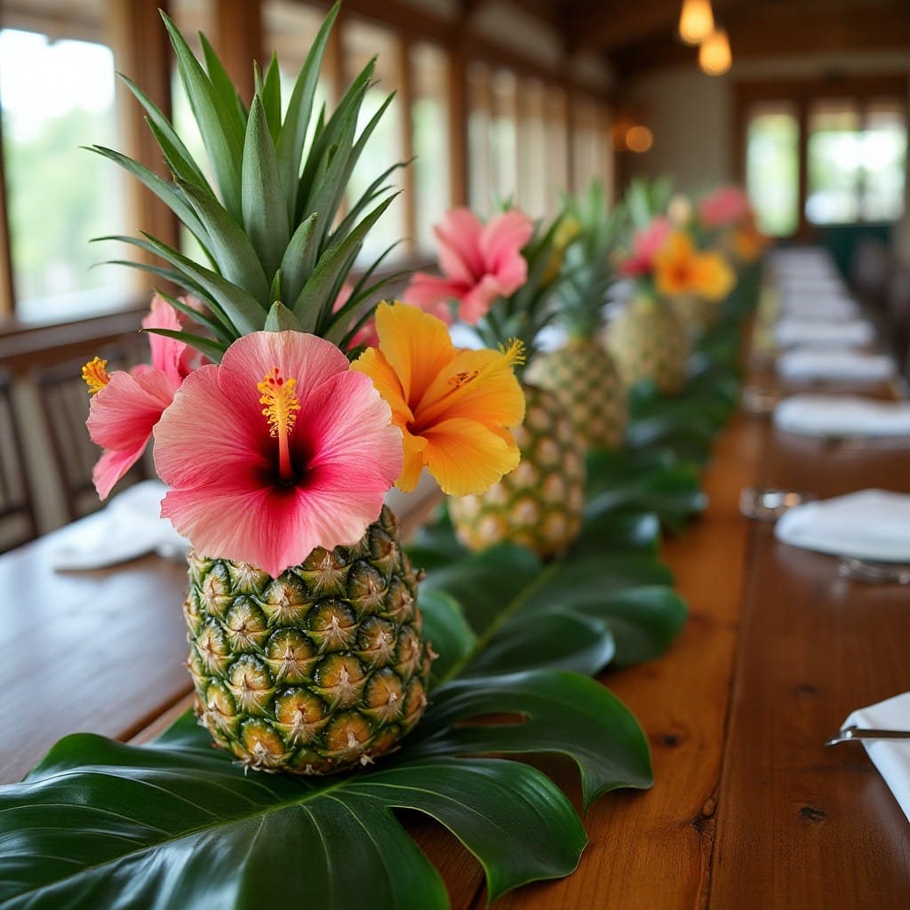 Summer wedding (5) Summer wedding centerpiece pineapple flowers