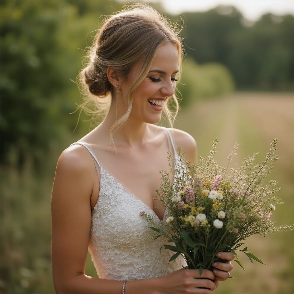 Wedding in summer (6) Bride holding floral bouquet at summer wedding