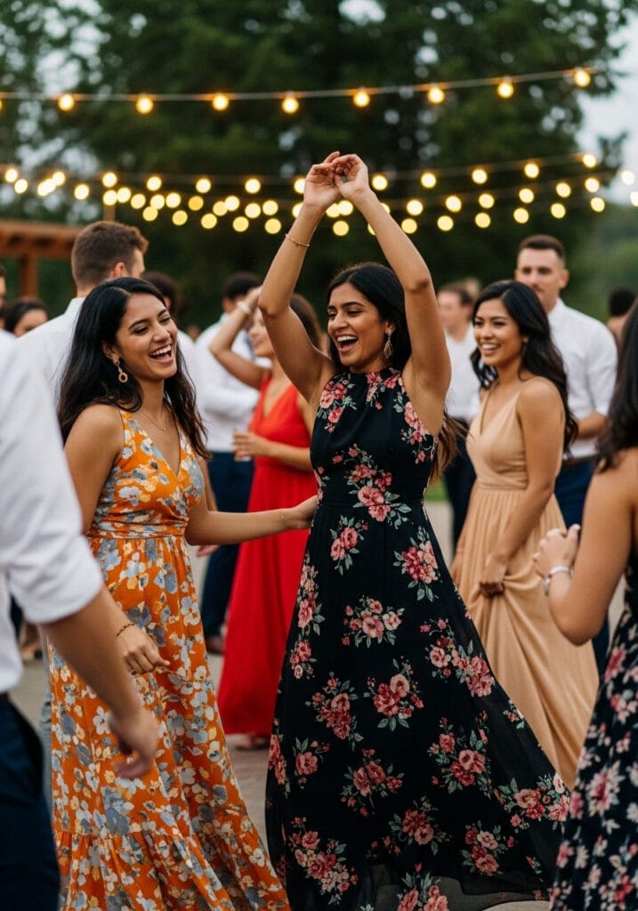 guest of summer wedding dresses (4) ethnic wedding guests dancing at outdoor summer reception
