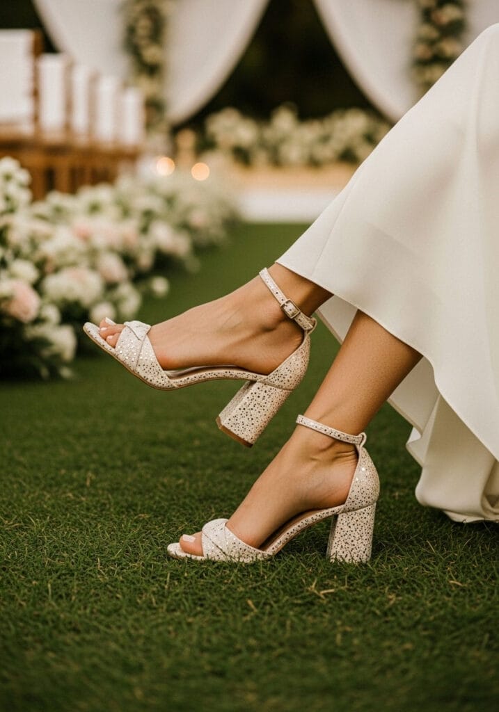 wedding guest dresses for summer wedding (4) Wedding guest in white cream wedge shoes