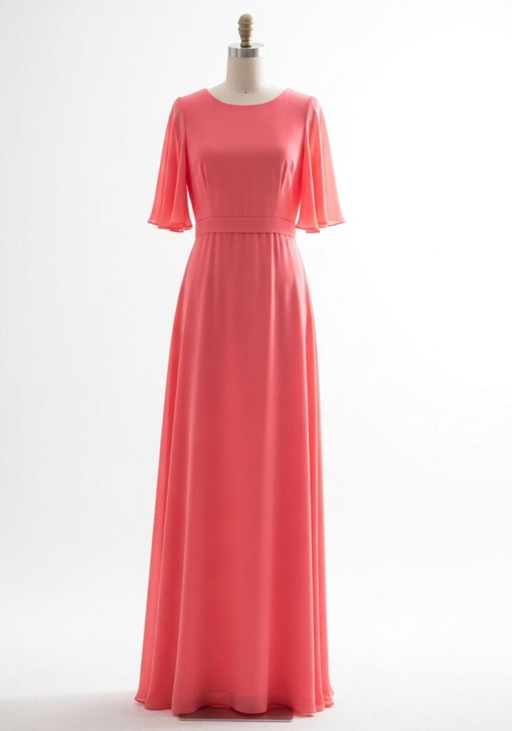 long wedding guest dresses for summer with sleeves (1) Peach long wedding guest dress with sleeves for summer