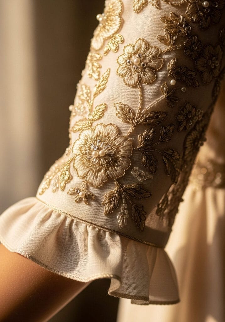 wedding guest dresses for summer with sleeves (2) Formal summer wedding guest dress sleeve with intricate gold details